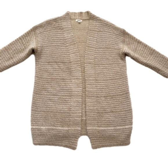 Debut Cardigan Taupe Cream Stripe Open Front Eyelash Soft Cardigan Sweater Small - Picture 7 of 12